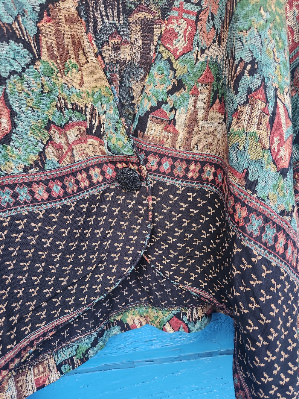 Karen Kane Black Multicolor Scenic Print Cropped Blazer - Picture 2 of 10